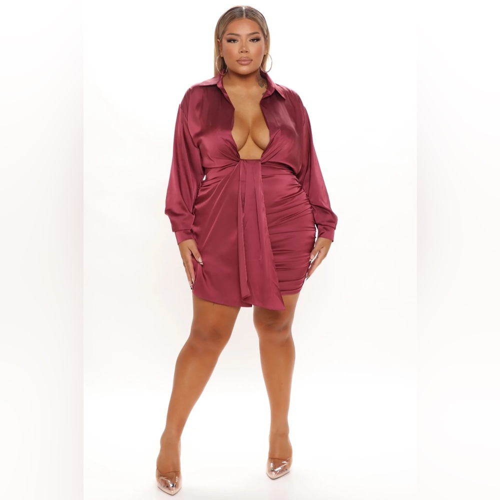Fashion Nova Burgundy Satin Dress